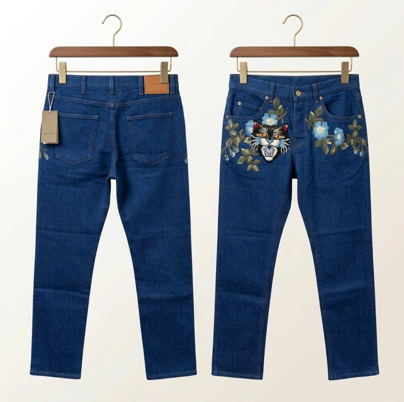 JEAN GUCCI XANH THÊU HOẠ TIẾT MÈO 430368 XR611 4395