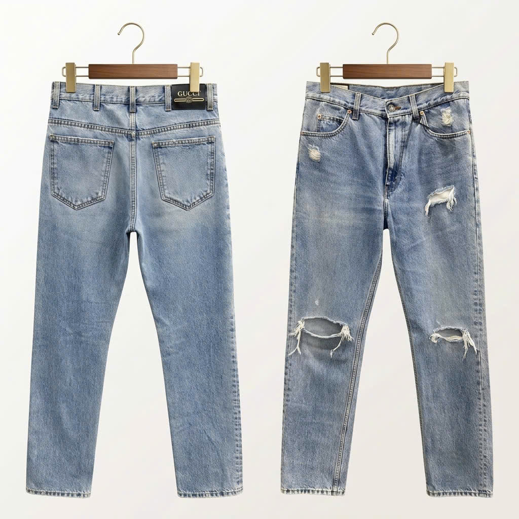 JEAN GUCCI XANH WASH RÁCH 2 ĐÙI 623953 XDBFM 4009