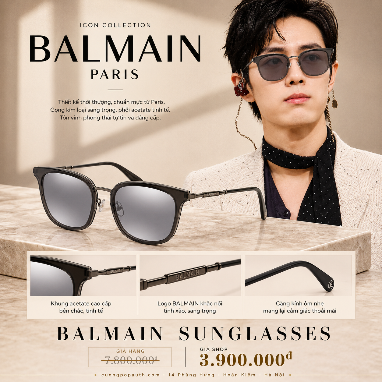 KÍNH BALMAIN MẮT BẠC BL 6083K 4 SIZE 57