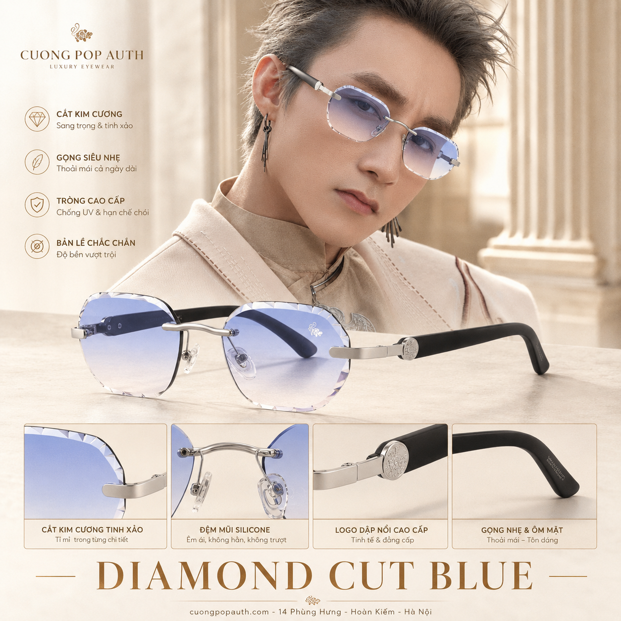 KÍNH BELVOIR DIAMNOD CUT WILLOW ICE SILVER|BLACK SIZE 53