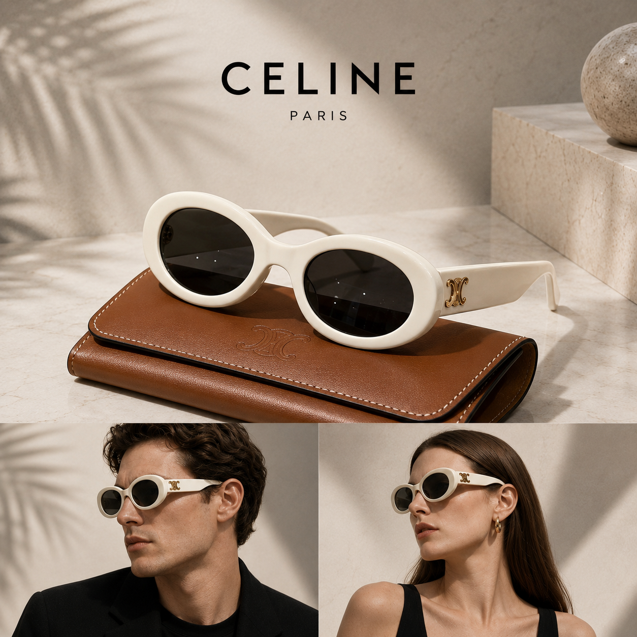 KÍNH CELINE TRẮNG LOGO GOLD N890