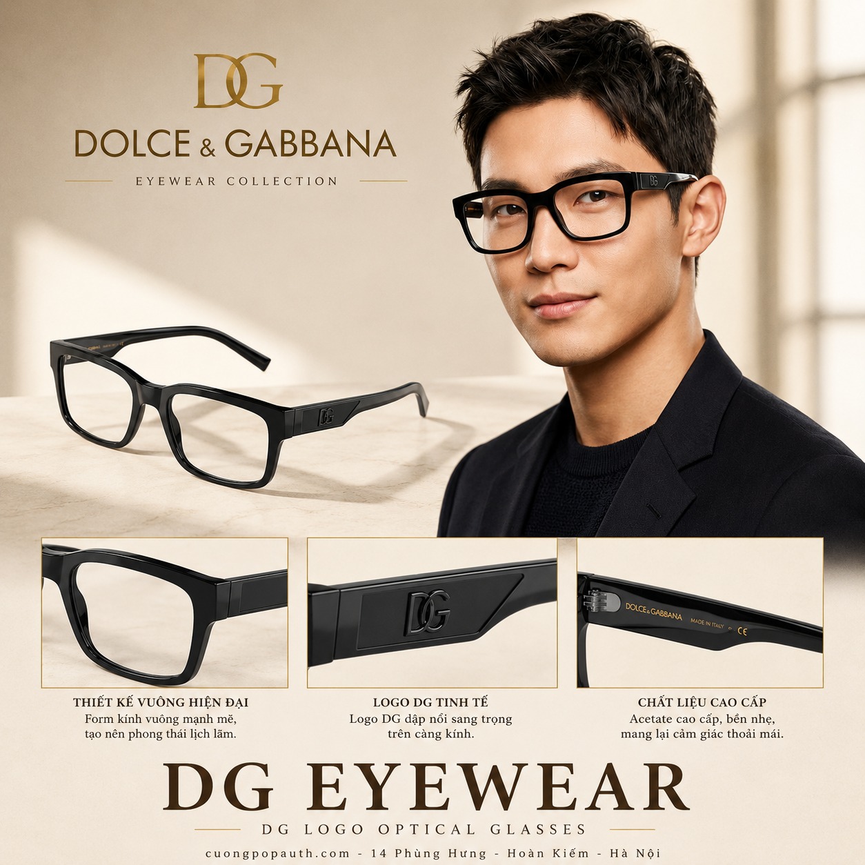 KÍNH DOLCE ĐEN CHỮ DG3352 501 SIZE 55X20X145