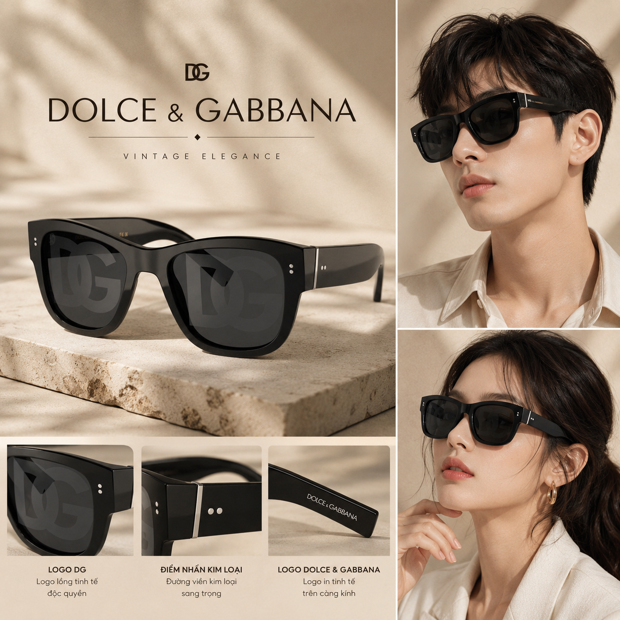 KÍNH DOLCE ĐEN MẮT CHỮ DG DG4338 SIZE 52