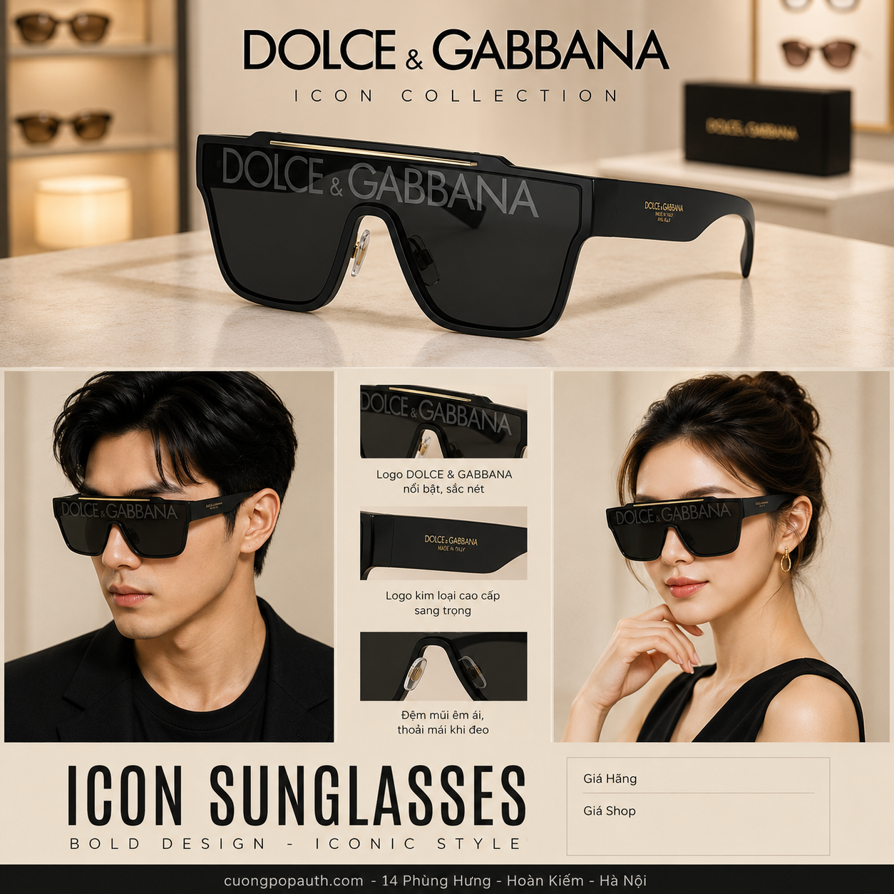 KÍNH DOLCE ĐEN MẶT CHỮ DG DG6125