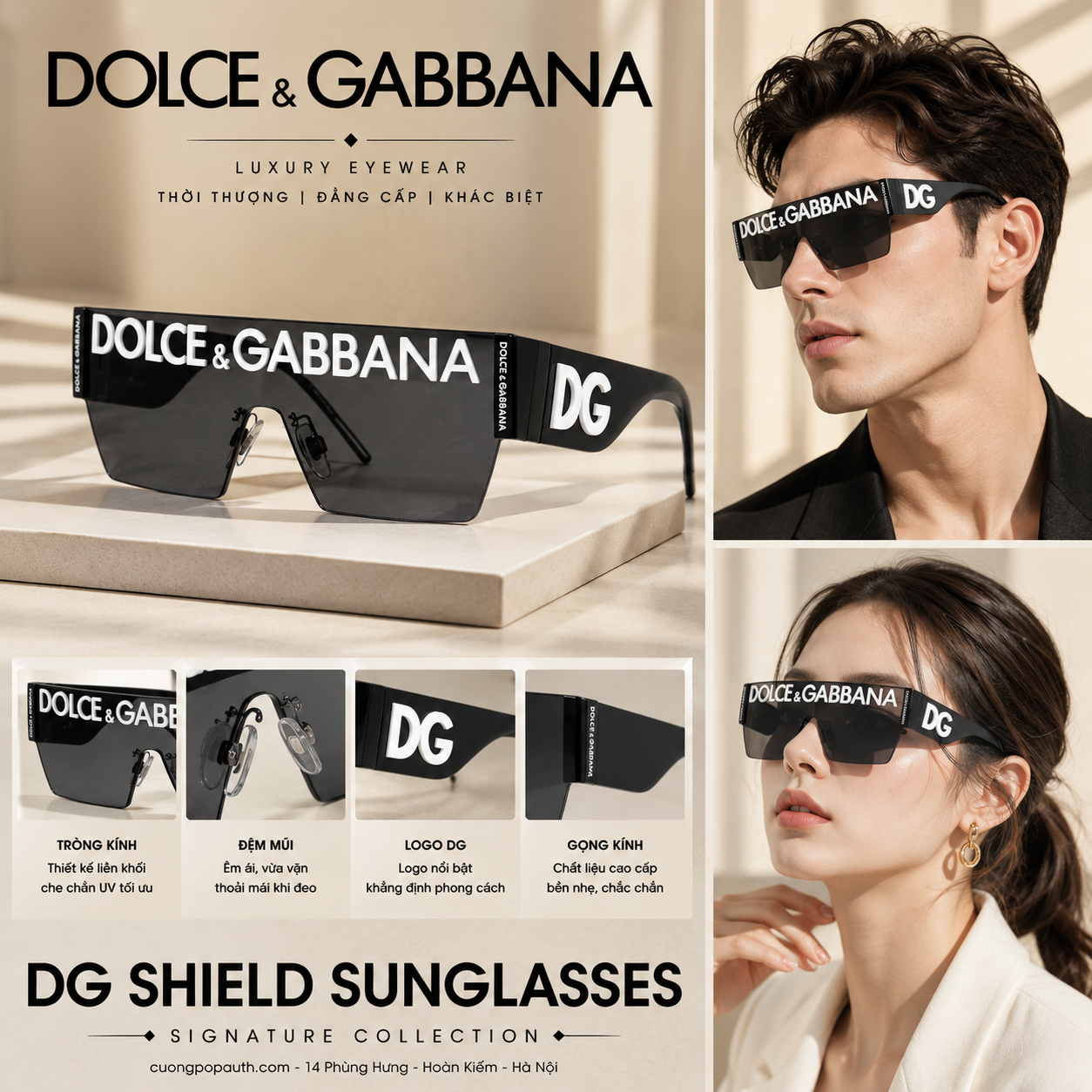 KÍNH DOLCE ĐEN MẮT CHỮ DG TRẮNG DG2233