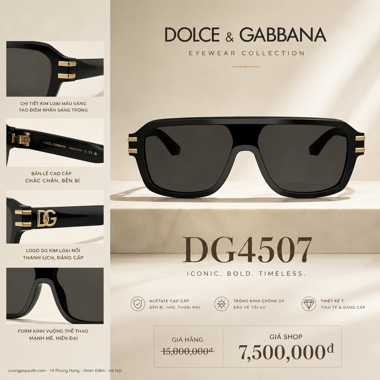 KÍNH DOLCE LOGO DG GOLD DG4507
