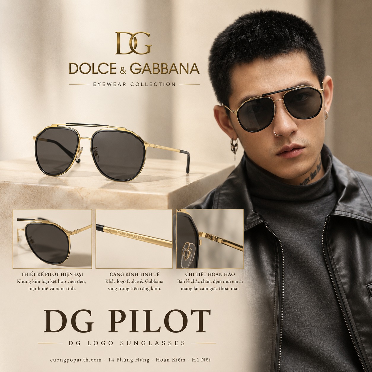 KÍNH DOLCE MẮT ĐEN GỌNG VÀNG DG2277