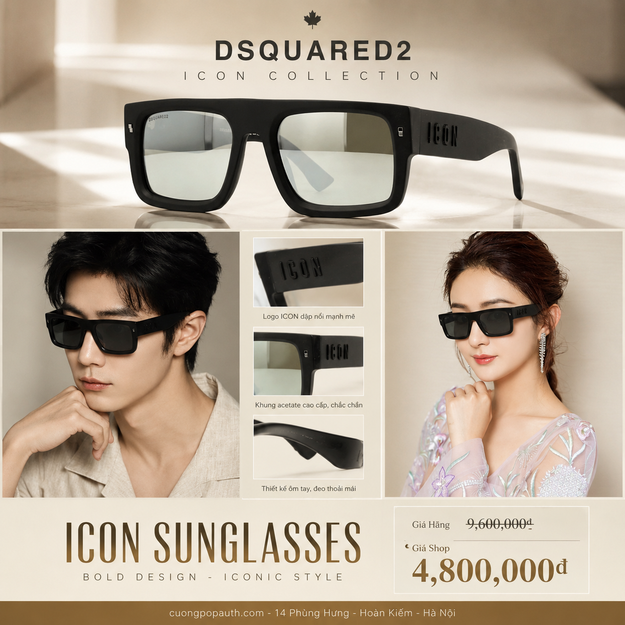 KÍNH DSQUARED2 ĐEN ICON ĐEN 0008/S 003T4 SIZE 54