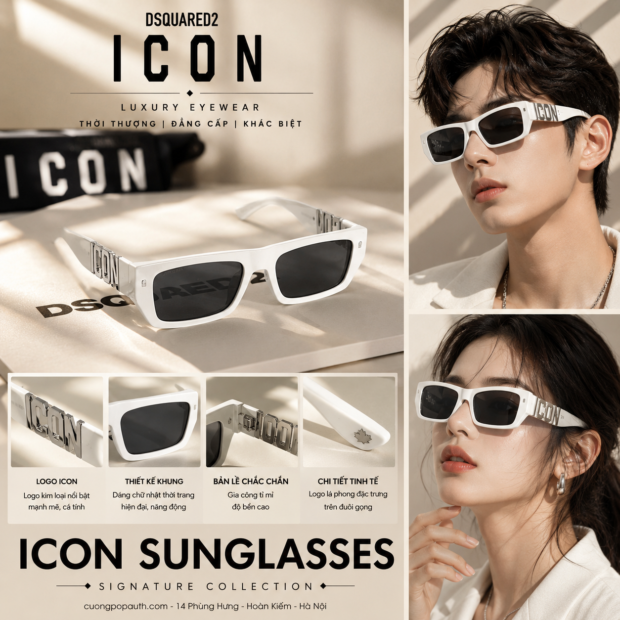 KÍNH DSQUARED2 TRẮNG ICON 0011/S VK6 SIZE 54/19/145