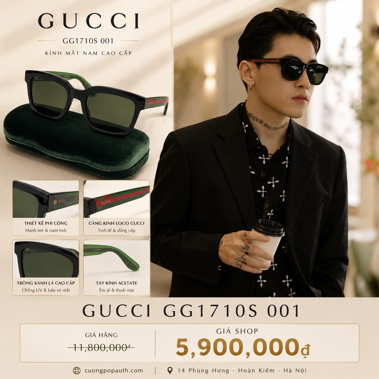 KÍNH GUCCI GG0001SN 002 SIZE 52X21X145