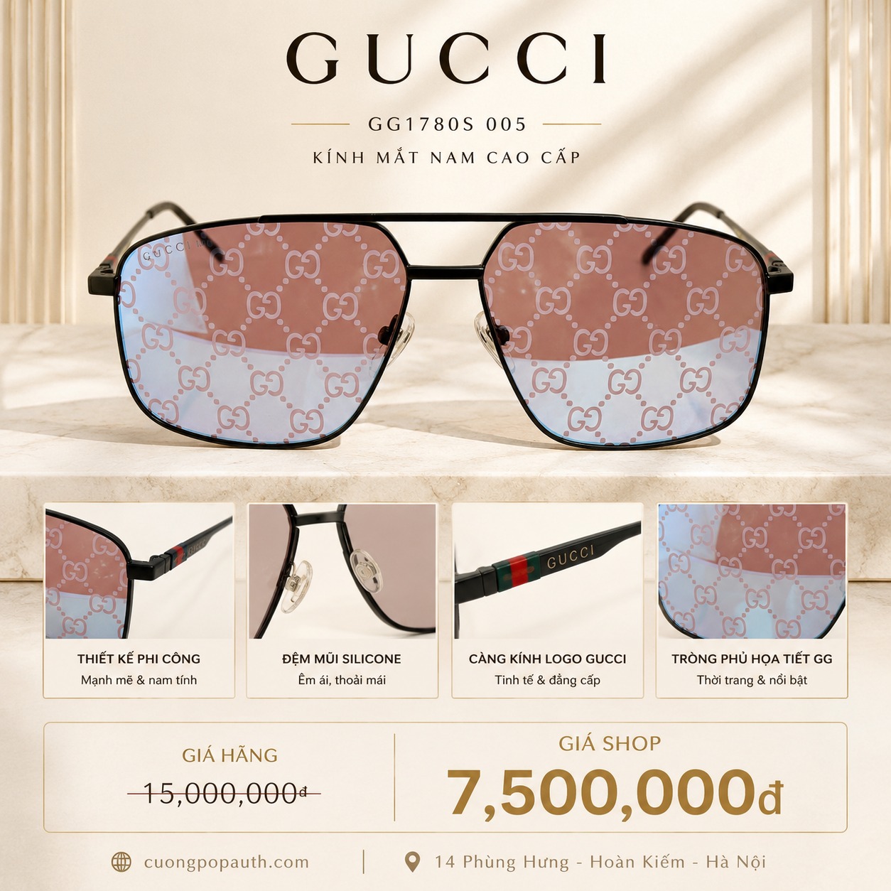 KÍNH GUCCI GG1676S-005 SIZE 60X14X145