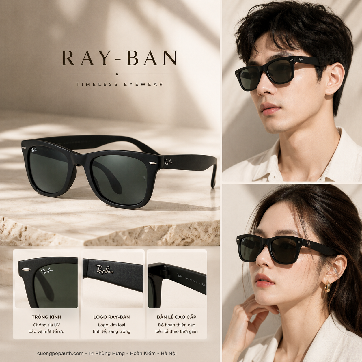 KÍNH RAYBAN MẮT ĐEN RB4105-601-50 SIZE 50