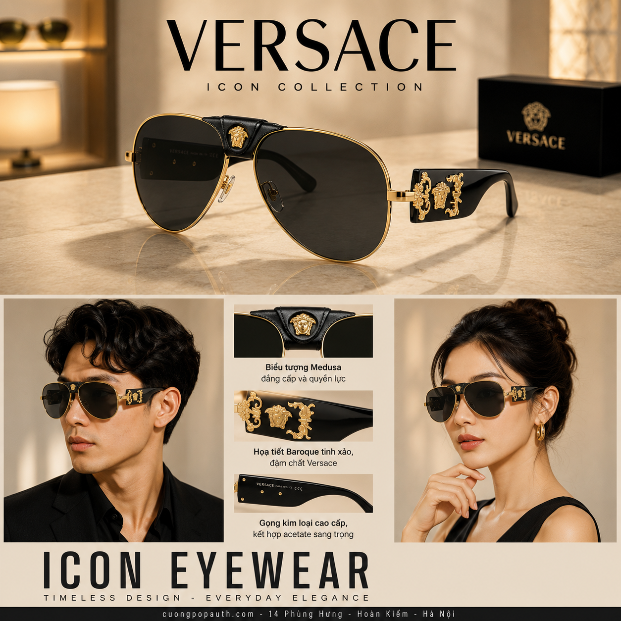 KÍNH VERSACE ĐEN MEDUSA GOLD VE2150 SIZE 62