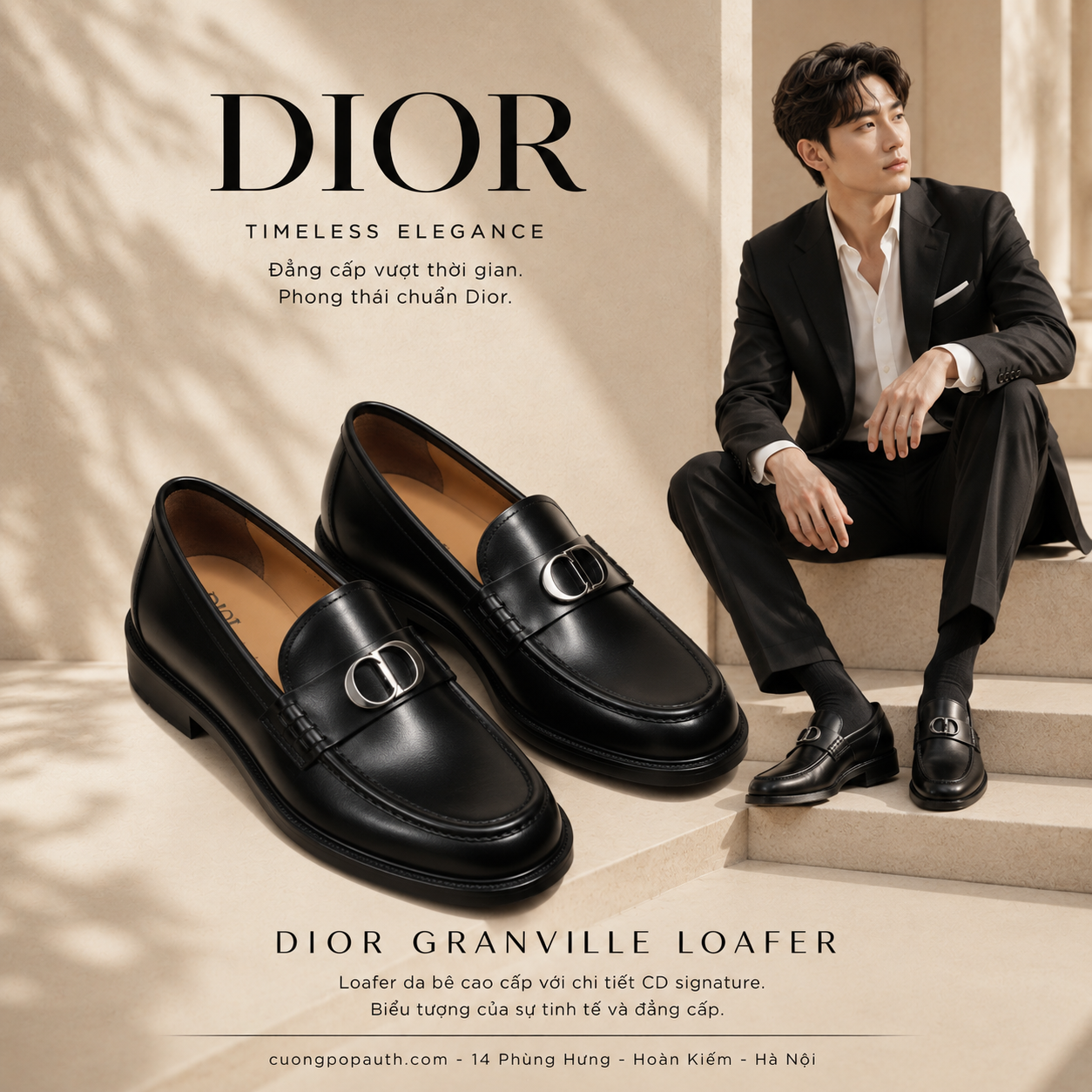 LOAFER DIOR GRANVILLE ĐEN LOGO CD 3LO138ZJQ-H900