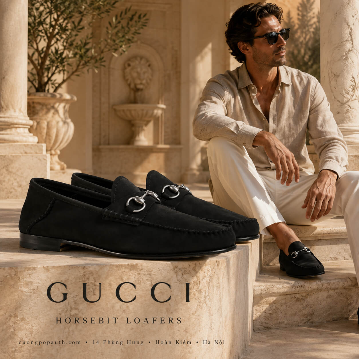 LOAFER GUCCI ĐEN DA LỘN KHOÁ BẠC 831269 AAEQY 1000