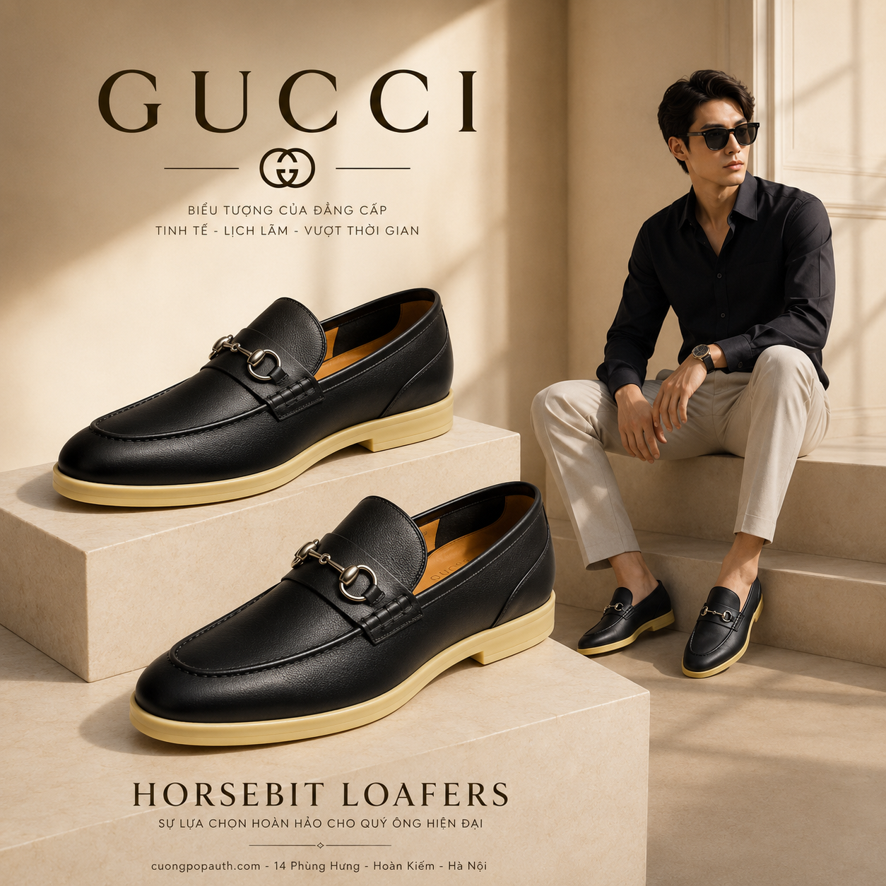 LOAFER GUCCI ĐEN KHOÁ BẠC 782672 1XH00 1000