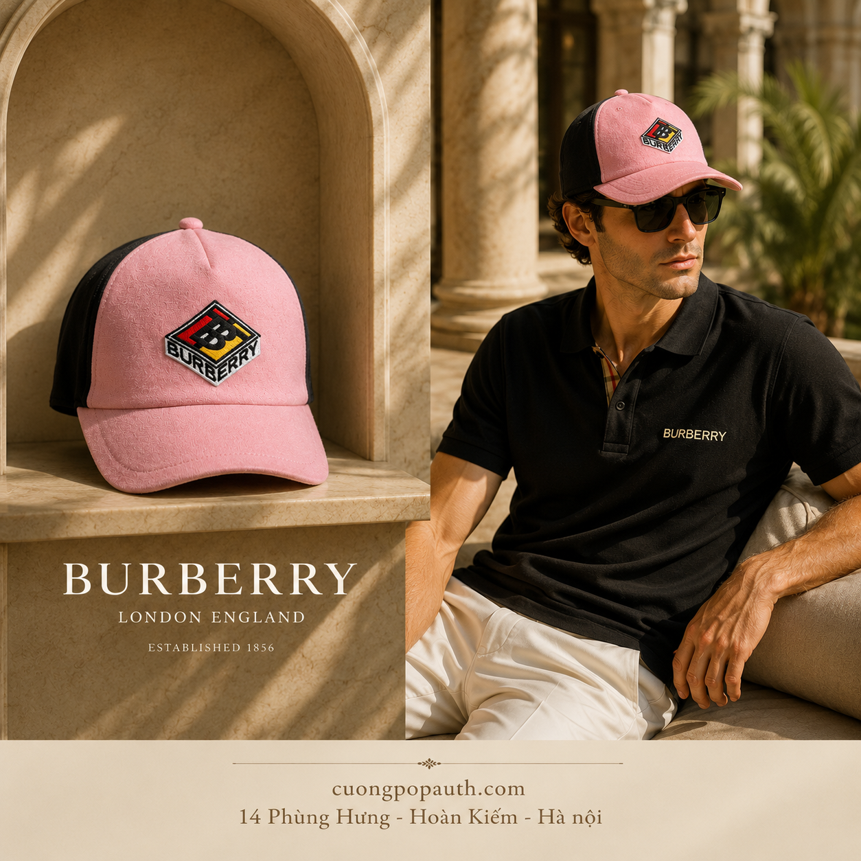 MŨ BURBERRY HỒNG LOGO GRAPHIC K134