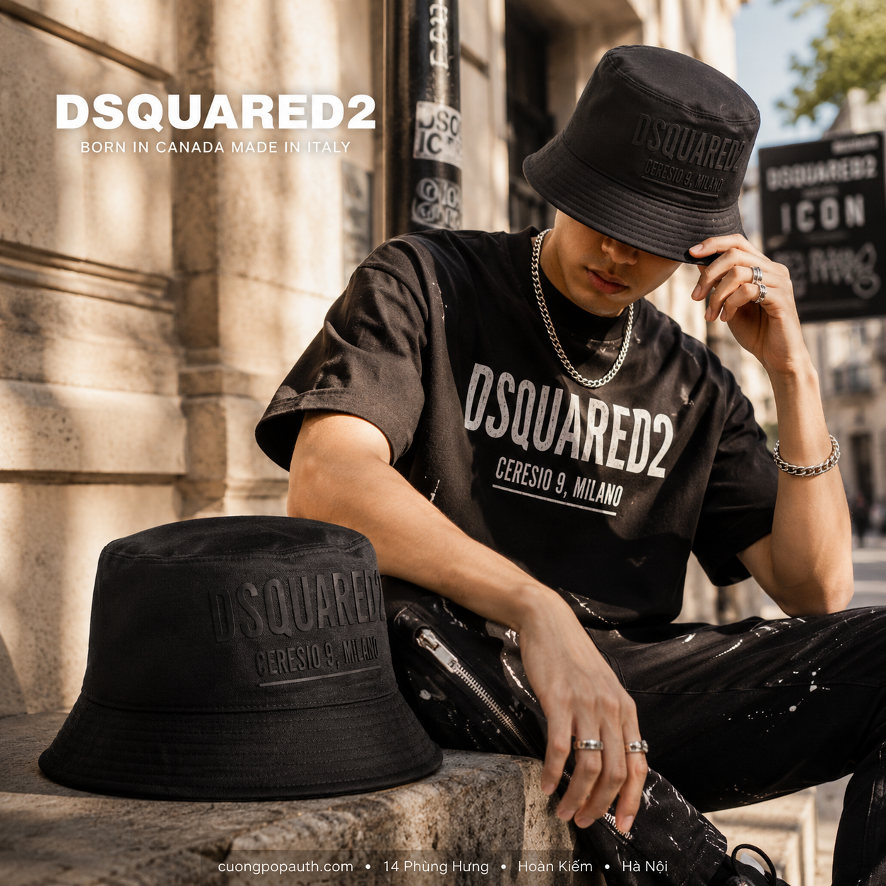 MŨ DSQUARED2 ĐEN CHỮ ĐEN HAM0031 16806762 M436
