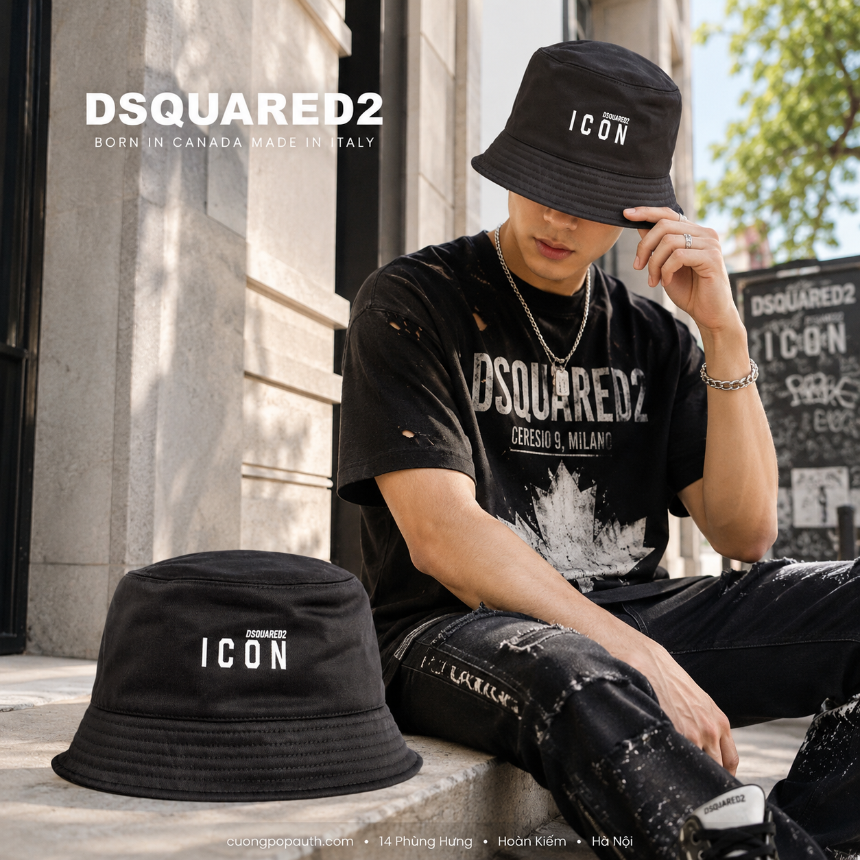 MŨ DSQUARED2 ĐEN ICON HAM0031 05C04312 M063