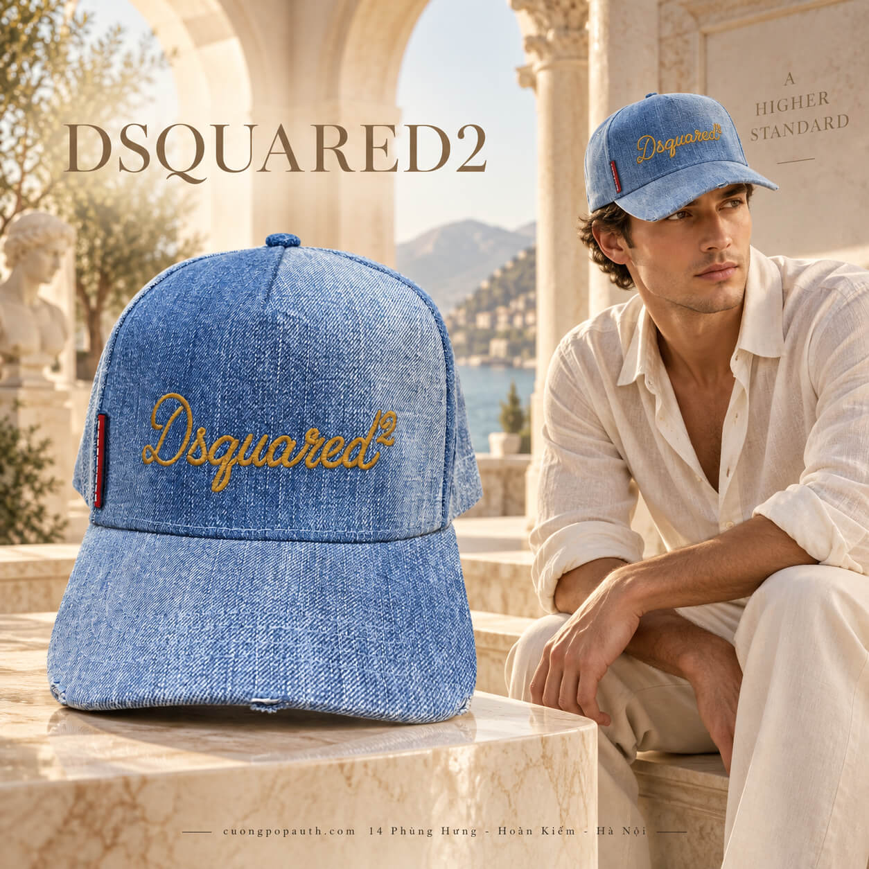 MŨ DSQUARED2 DENIM CHỮ VÀNG BCM0972 10106812 3096