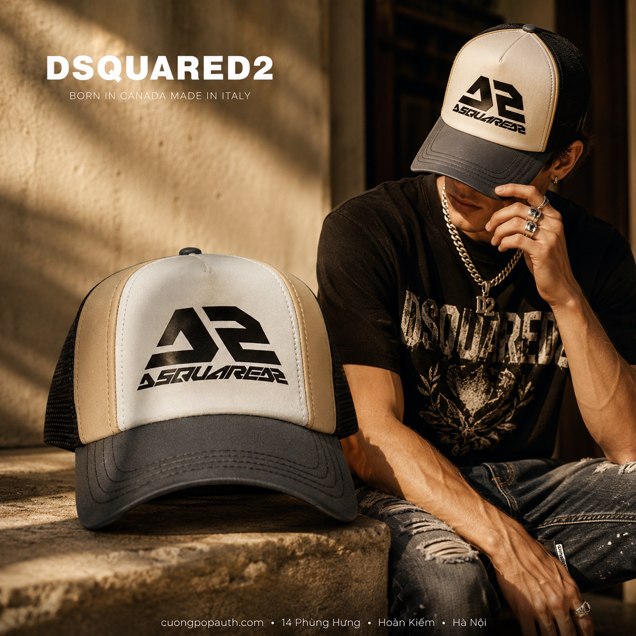 MŨ DSQUARED2 MIX DA LUỚI BCM0908 34608340 M4113