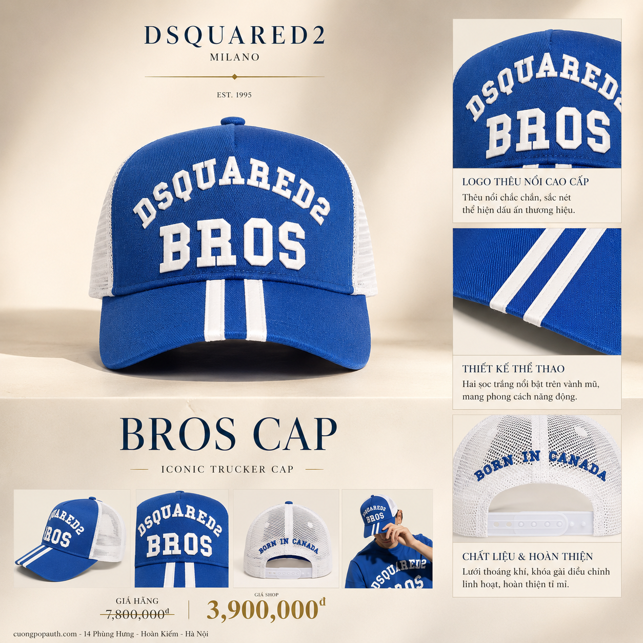 MŨ DSQUARED2 XANH BROS LƯỚI TRẮNG BCM0918 05C00001 3062