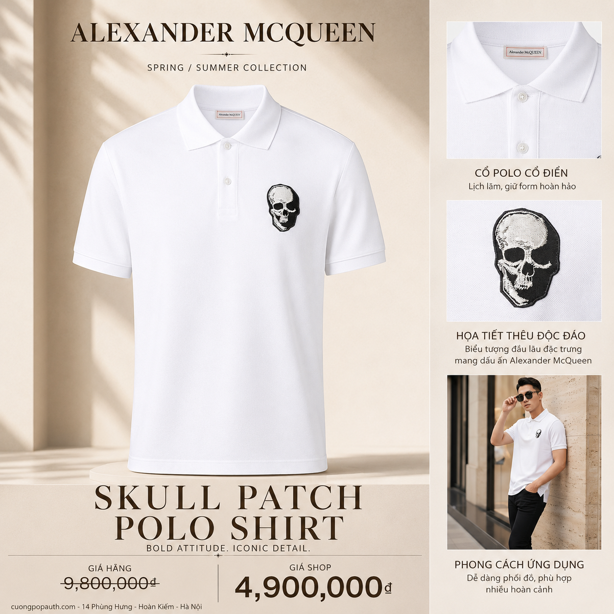 POLO ALEXANDER MCQUEEN TRẮNG 650418QQX331001