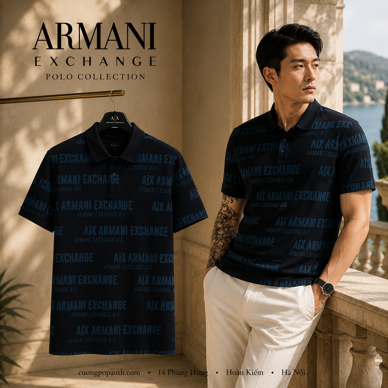POLO ARMANI CHỮ XANH 3KZFAE-ZJ7YZBLUE