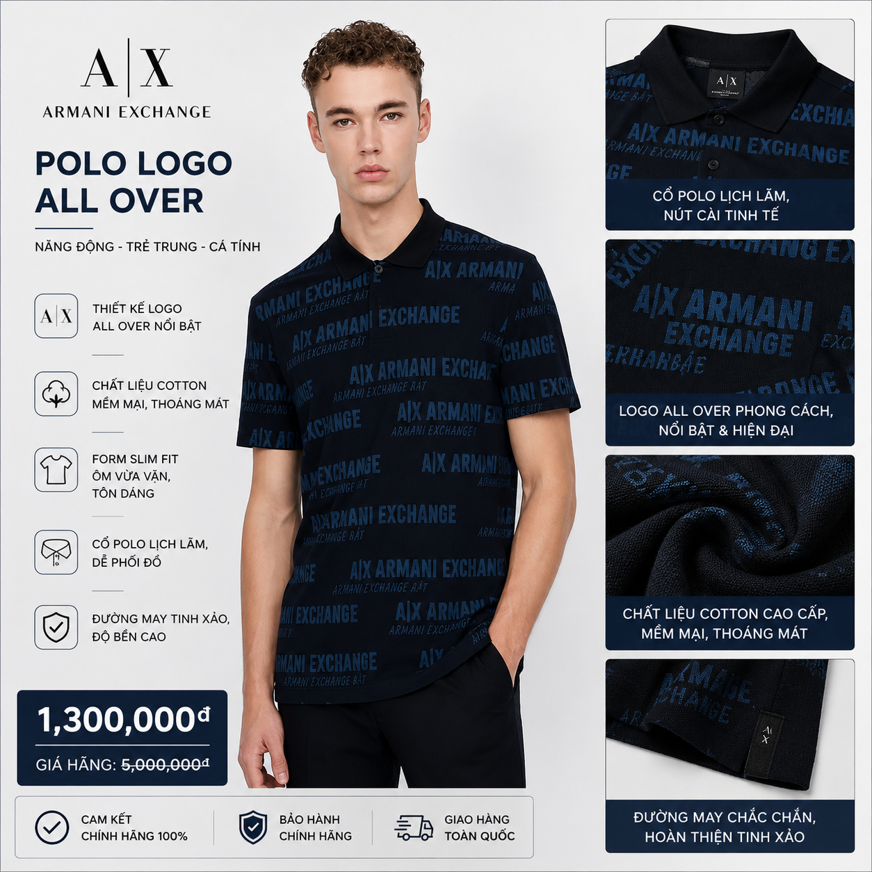 POLO ARMANI CHỮ XANH 3KZFAE-ZJ7YZBLUE