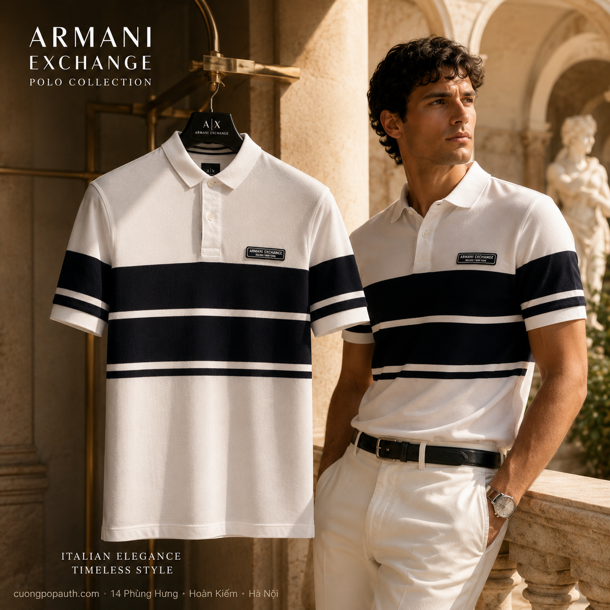 POLO ARMANI TRẮNG KẺ ĐEN 3RZFGGZJM5Z