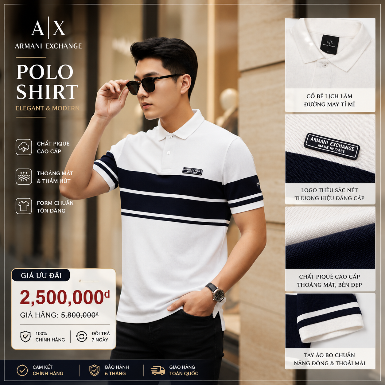 POLO ARMANI TRẮNG KẺ ĐEN 3RZFGGZJM5Z
