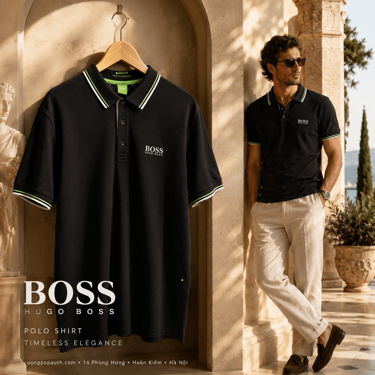 POLO BOSS ĐEN CHECK CỔ LN034 NEW TRƯNG BÀY