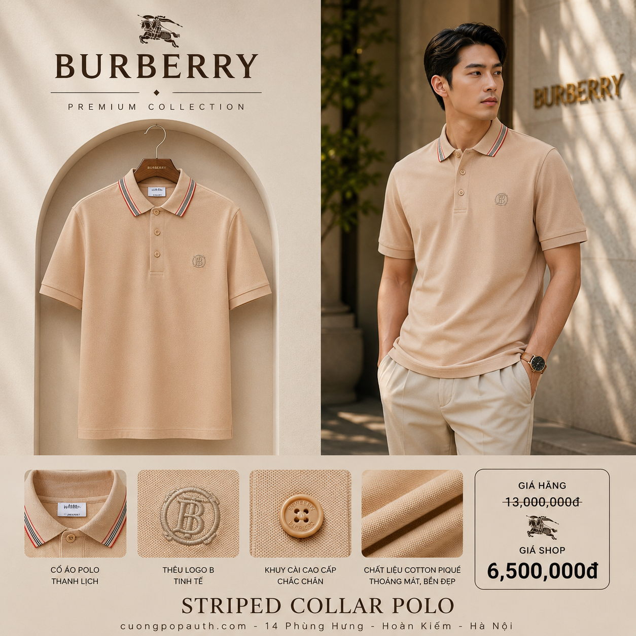 POLO BURBERRY CHECK CỔ TAG TB 8056223
