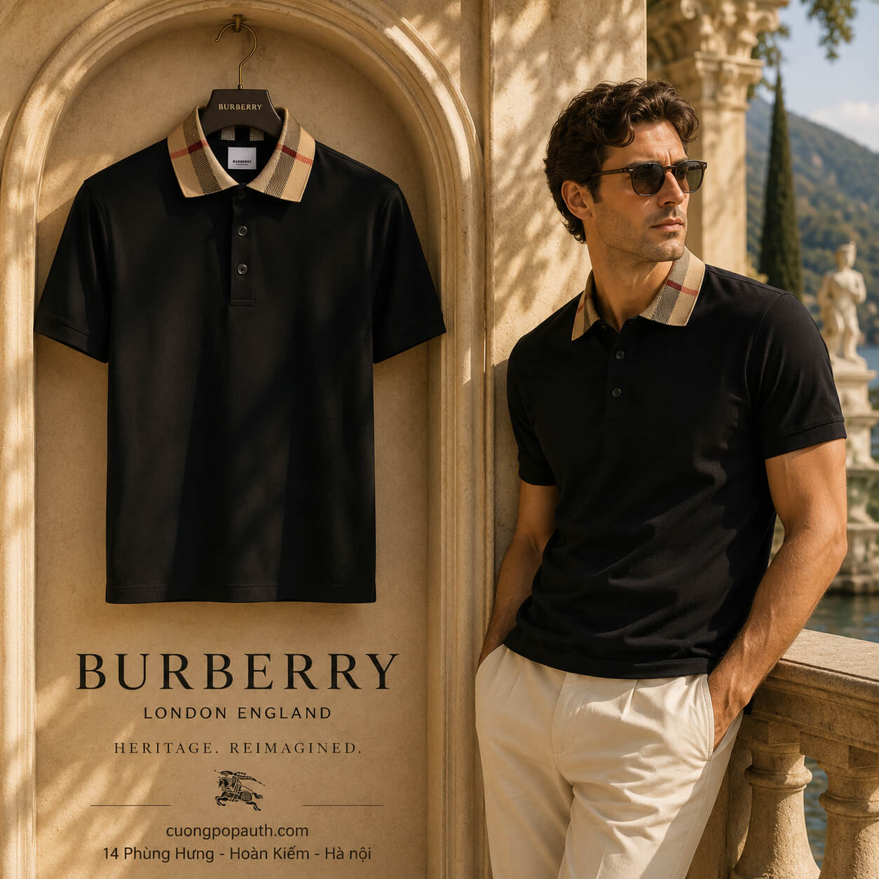 POLO BURBERRY ĐEN CHECK COLLAR POLO 80716211
