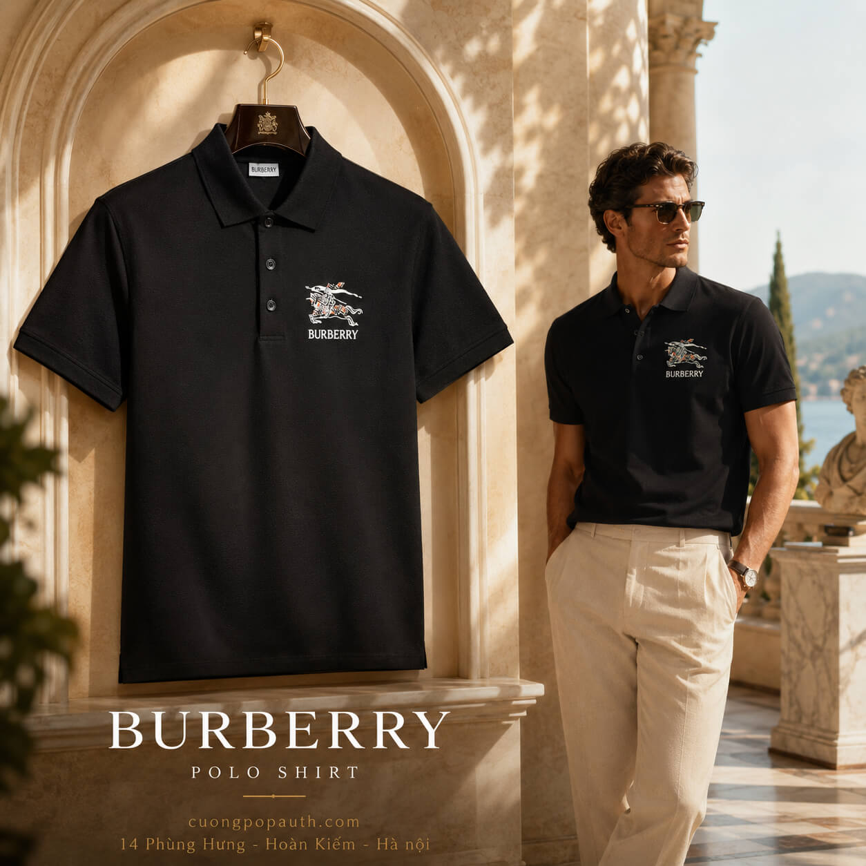 POLO BURBERRY ĐEN LOGO NGỰC 8121965