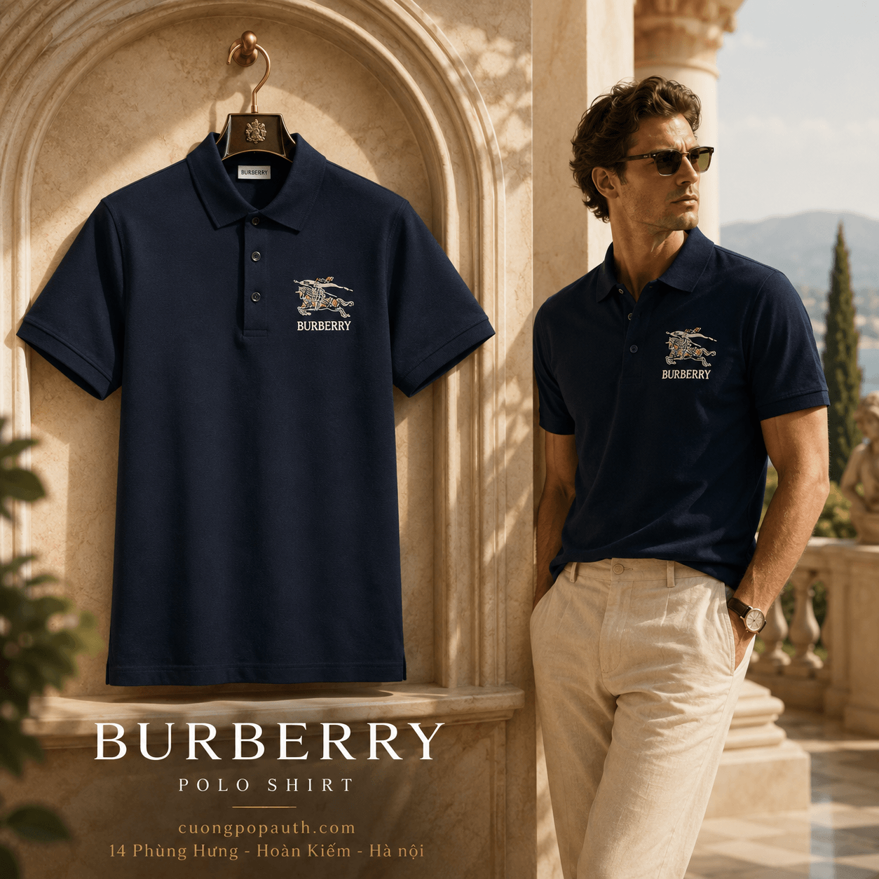 POLO BURBERRY NAVY LOGO NGỰC 8121967