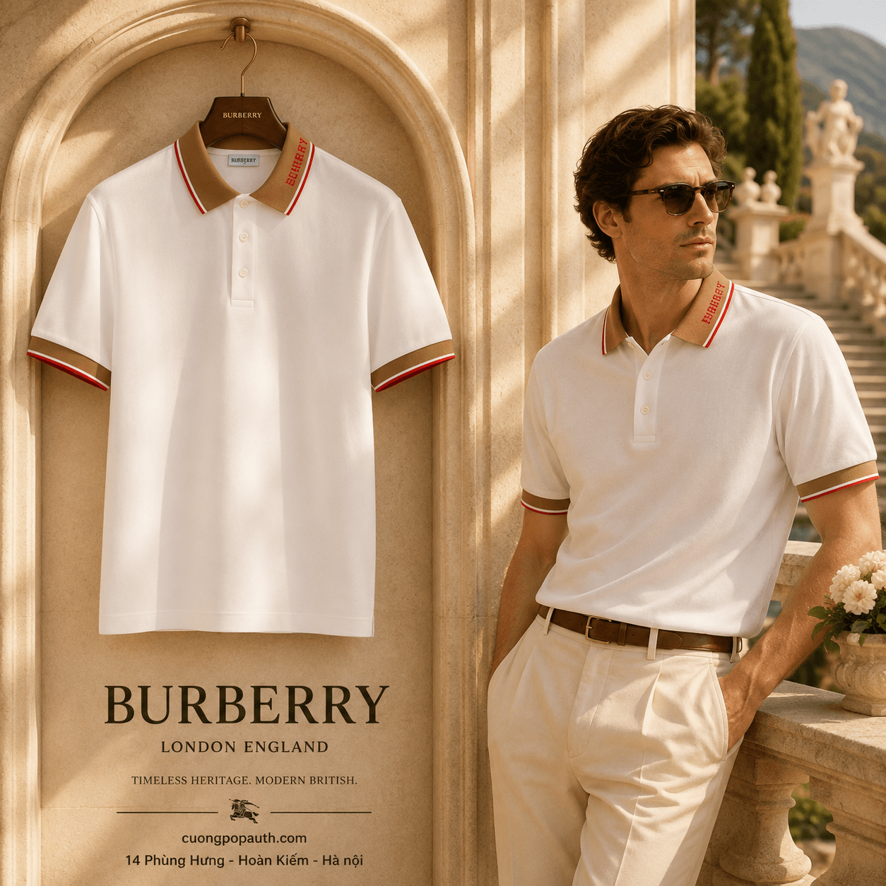 POLO BURBERRY TRẮNG CHECK CỔ 8125522