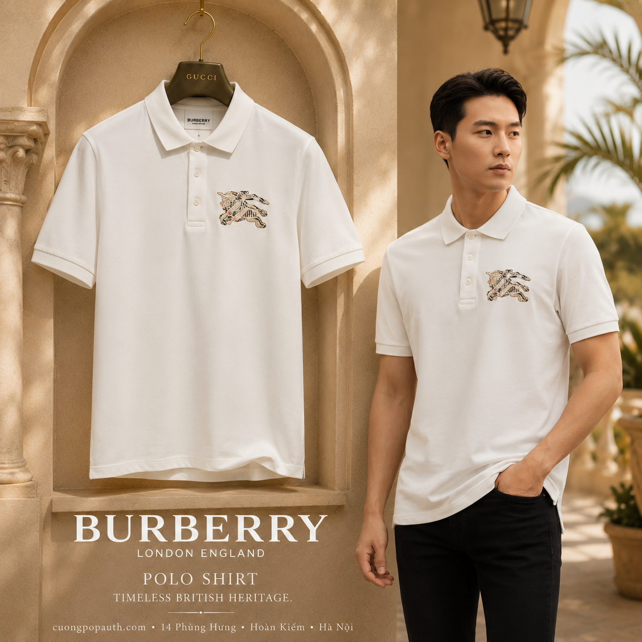 POLO BURBERRY TRẮNG TAG NGỰA 8116118
