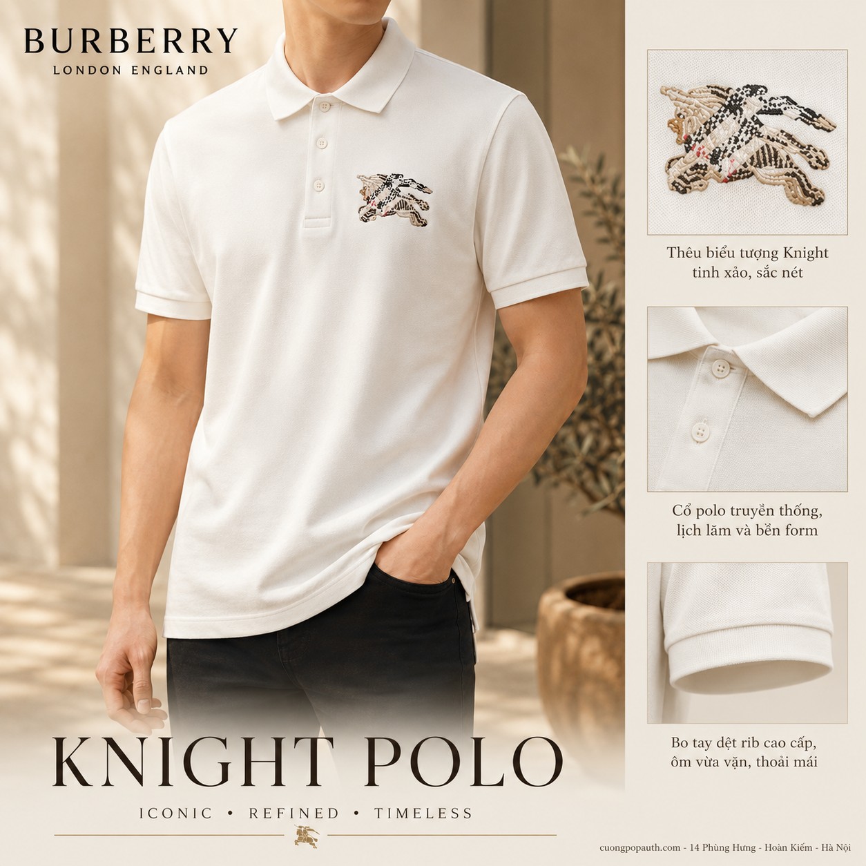POLO BURBERRY TRẮNG TAG NGỰA 8116118