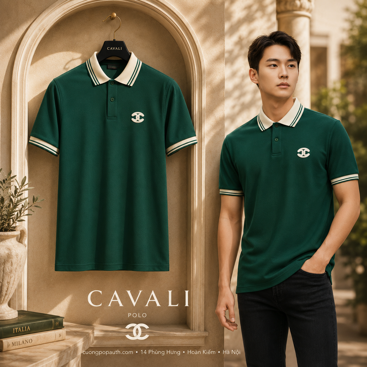POLO CAVALI XANH LOGO THÊU RWC393-11