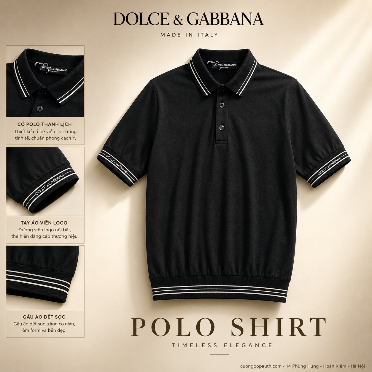 POLO DOLCE ĐEN KẺ TRẮNG GXA45T JASNJ N0000