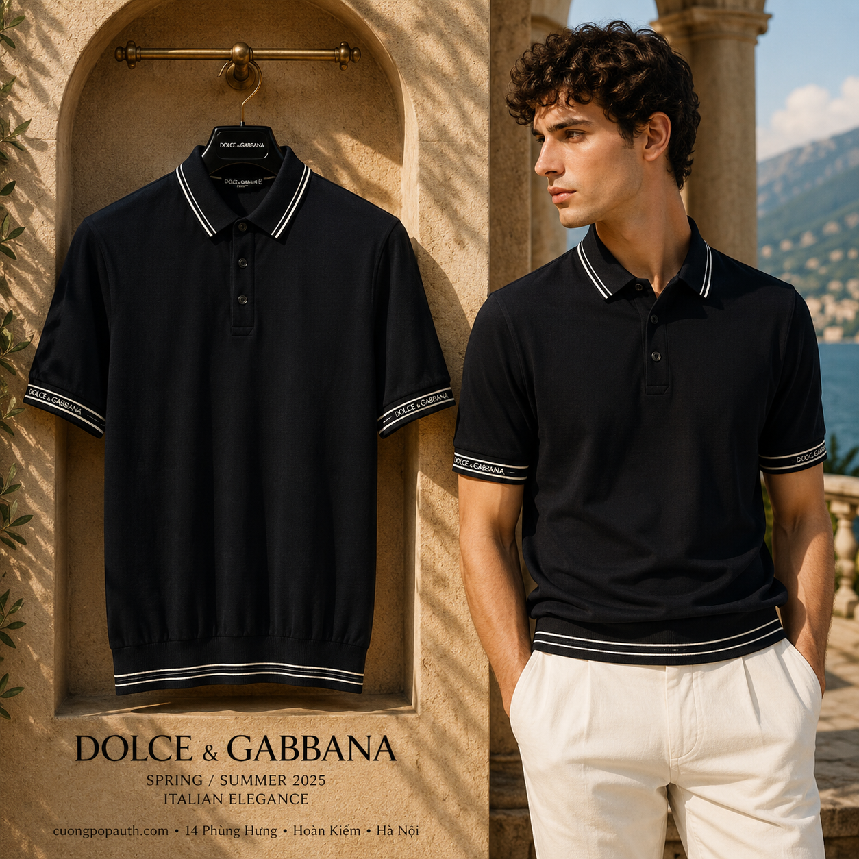 POLO DOLCE ĐEN KẺ TRẮNG GXA45T JASNJ N0000