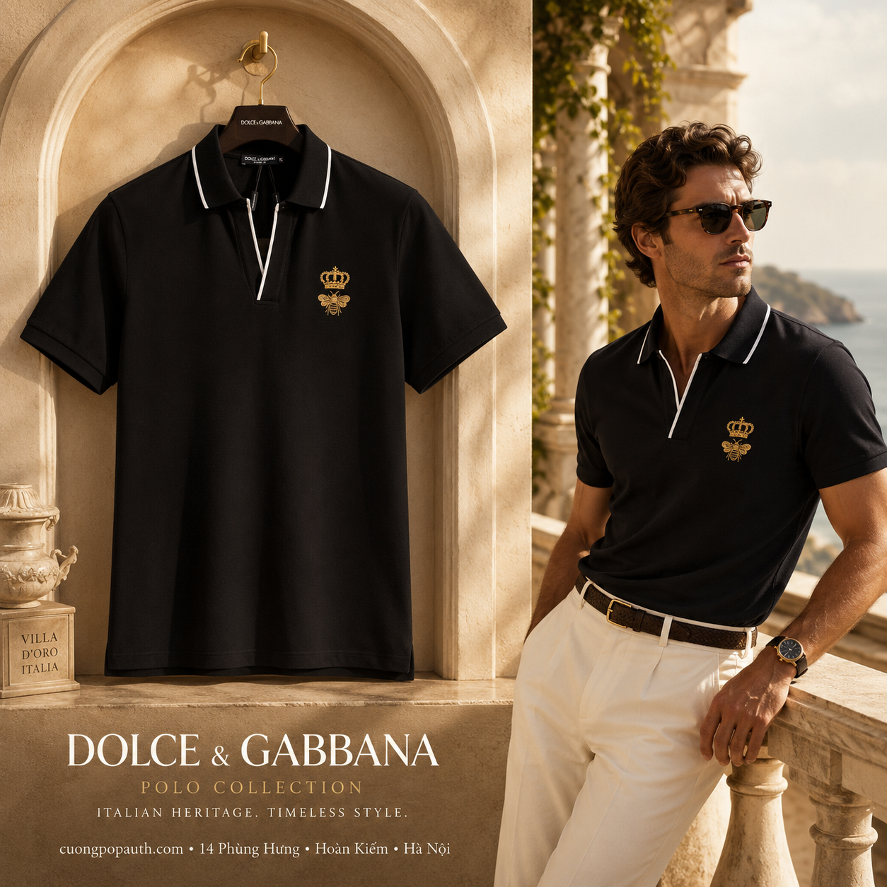 POLO DOLCE ĐEN TAG NGỰC ONG VƯƠNG MIỆN G8KB4ZG7WURN0000
