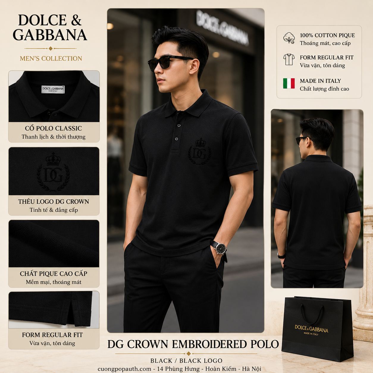 POLO DOLCE ĐEN TAG VƯƠNG MIỆN NGỰC G8QO4TG7I7QN0000