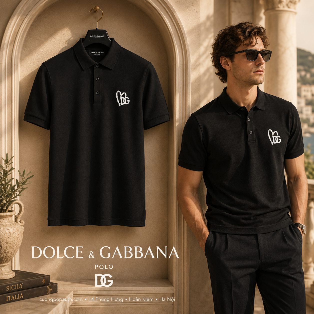 POLO DOLCE ĐEN THÊU CHỮ TRẮNG GXN38Z JBSA0