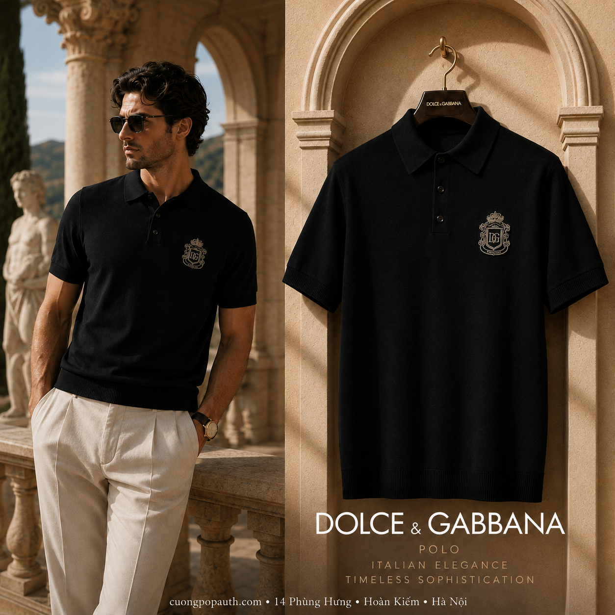 POLO DOLCE ĐEN THÊU VƯƠNG MIỆN GXZ02Z JBCIU N0000