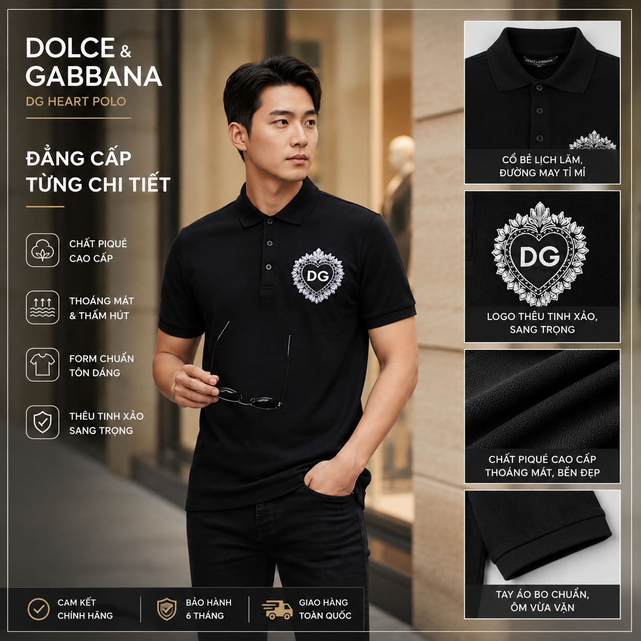 POLO DOLCE ĐEN TRÁI TIM G8KI2ZG7L8MN0000