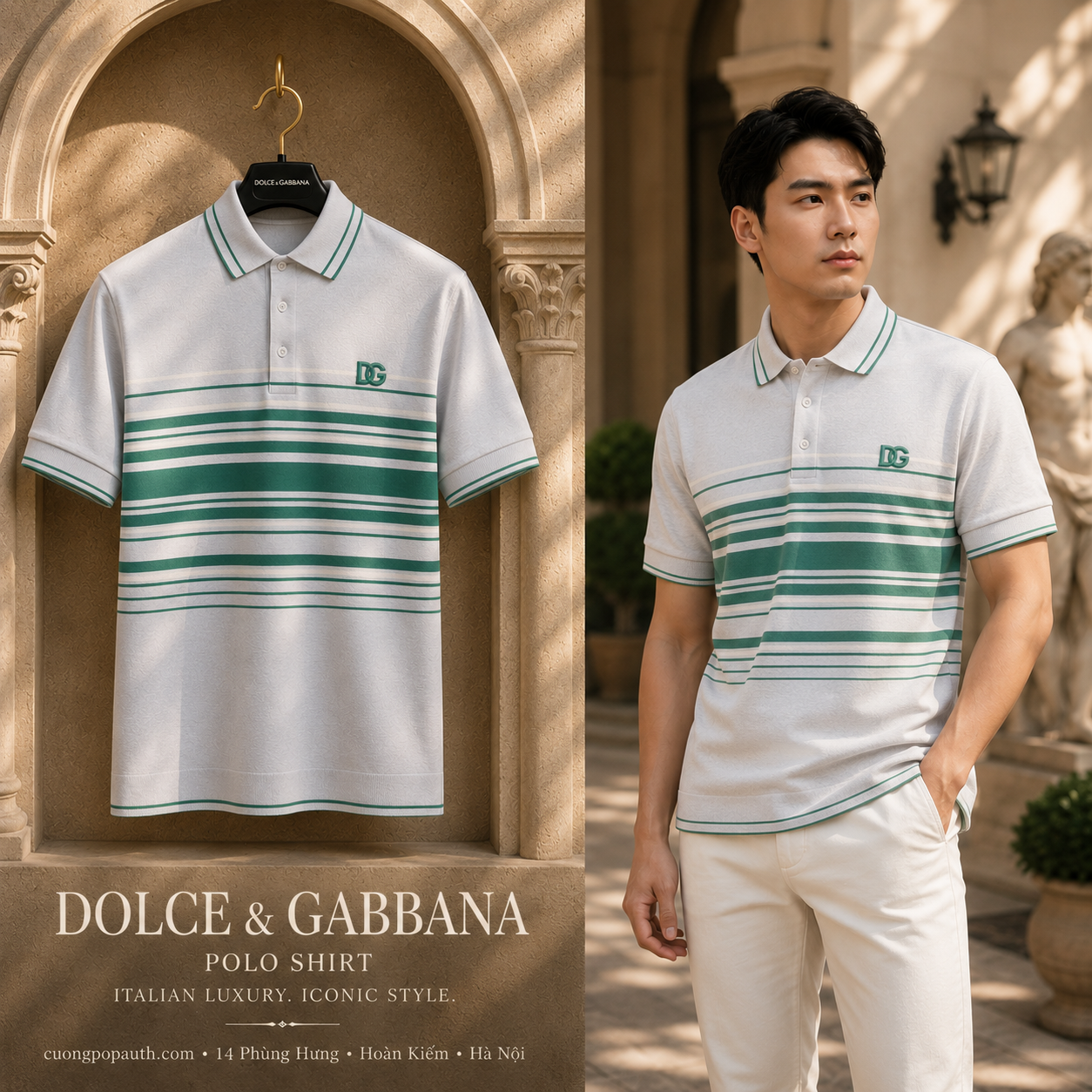 POLO DOLCE LEN KẺ XANH GX539Z JEMF3