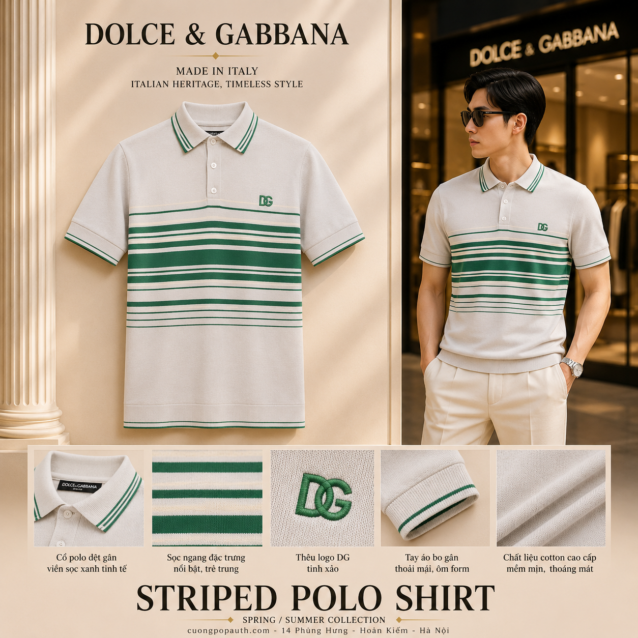 POLO DOLCE LEN KẺ XANH GX539Z JEMF3