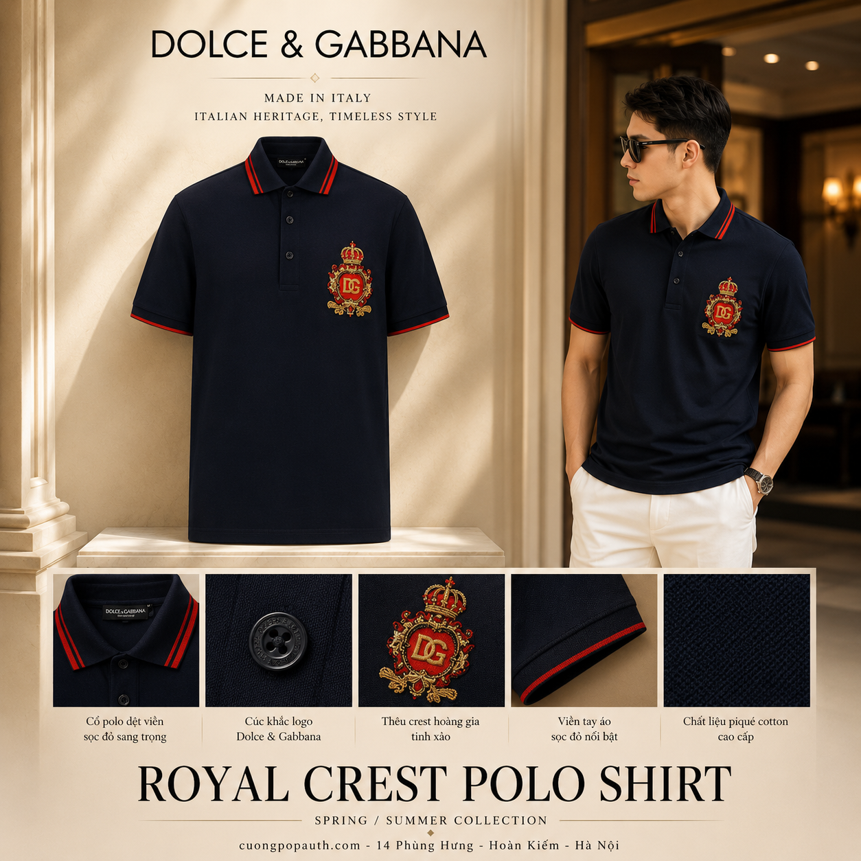 POLO DOLCE NAVY THÊU VƯƠNG MIỆN G8OS1Z FU7EN